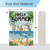 DLZDN Hello Summer Skeleton Garden Flag Funny Skull Garden Flag 12×18 Inch Double Sided Vertical Burlap Summer Coastal Seasonal Hawaii Tropical Ocean Yard Flag Outdoor Decoration