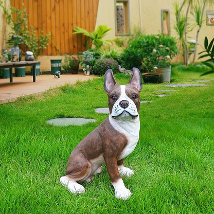 Playful French Bulldog Dog Sculpture with Solar Lantern & Double-Sided 'On Patrol' & 'Welcome' Signposts – Cute Resin Statue for Garden, Yard, Patio Decor
