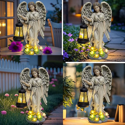 NBQQ Angel Outdoor Garden Decor, 11.8 inches Waterproof Statue with Solar Light for Outside Yard Art, Patio Balcony Front Lawn Ornaments, Warm White Automatic LED, Gifts for Mom Grandma Women