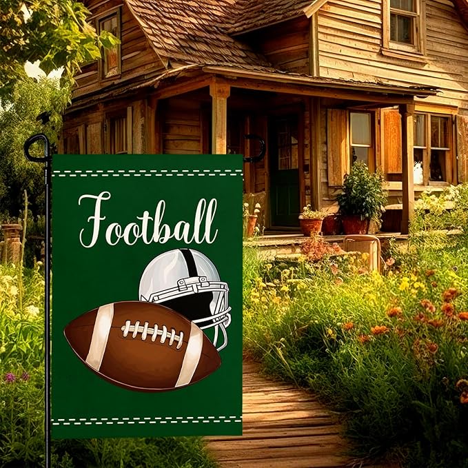 Football Garden Flag Football Helmet Double Sided Yard Flag The Big Game Polyeaster Garden Flags Sunday Sports Party Vertical Green House Banner 12 x 18 Inch Outdoor Decorative