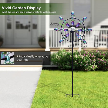 Large Solar Wind Spinner for Yard and Garden – 360° Kinetic Metal Wind Sculpture with LED Crackle Glass Ball, Waterproof Outdoor Stake Decor for Patio, Lawn & Backyard Art Decoration