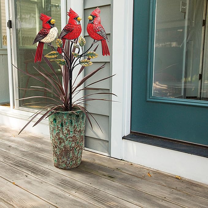 Cardinal Garden Stake, Metal Red Bird Outdoor Decor, Large Cardinal Statue for Yard, Patio, and Garden(Cardinals)