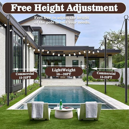 10Ft String Light Poles 8 Pack,Light Poles for Outside Lights,Outdoor with Fence Brackets Hanging Lights,Metal Stand Deck Patio Backyard