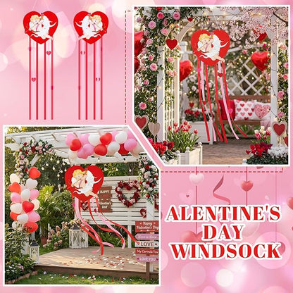 Soulchen Valentine's Day Heart Windsock for Outside 40'' Cupid Windsocks for Valentine's Day Decorations Hanging Cupid for Farmhouse Garden Home Yard Decor