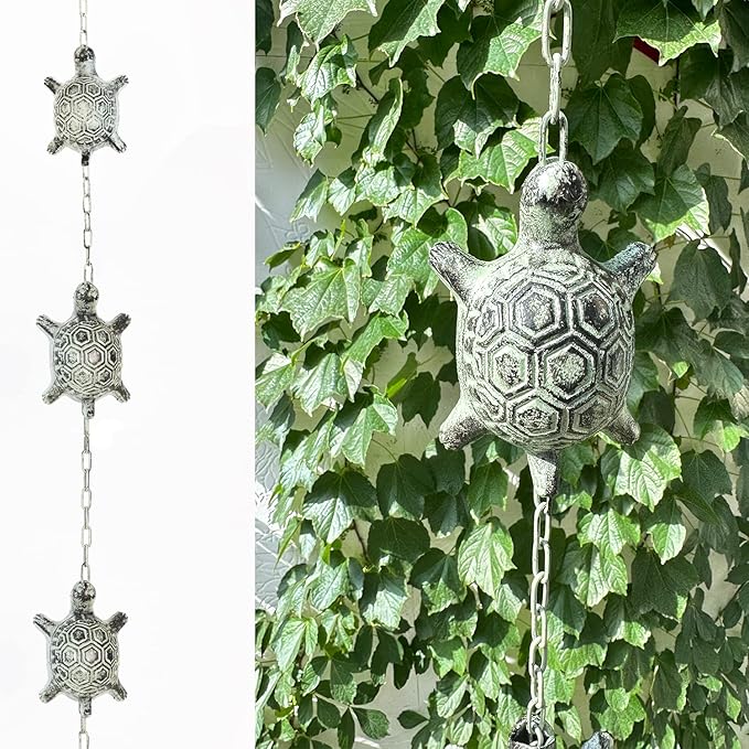 8.5 Feet Heavy Duty Stainless Steel & Cast Iron Turtles Rain Chain for gutters,Green