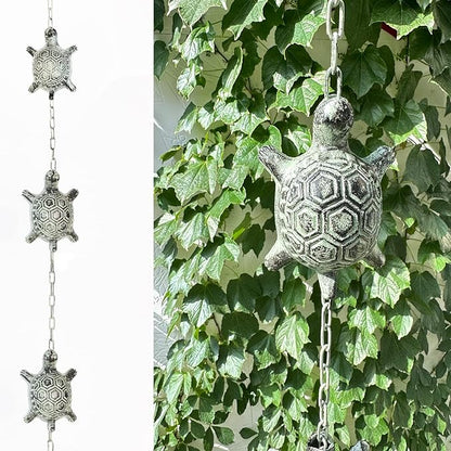 8.5 Feet Heavy Duty Stainless Steel & Cast Iron Turtles Rain Chain for gutters,Green