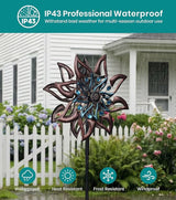 360° Garden Wind Spinner for Outdoor Yard Art – W13xH64 Kinetic Windmill for Garden, Lawn, and Patio – Dahlia-Inspired Copper and Teal Wind Spinners Outdoor Decorative Yard Art