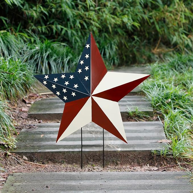 Morning View American Flag Garden Stake Patriotic Decor Metal Star US Flag Yard Sign Bar Star Outdoor Lawn Art Ornament 4th of July Memorial Day Veterans Day Independence Day 22 Inches Tall