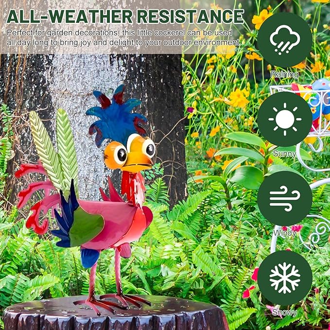 Metal Rooster Yard Statue, Wacky Outdoor Garden Statues, Metal Rooster Yard Garden Decorations Statues, Chicken Ornaments Yard Art for Backyard Patio Lawn Decorations, Gifts for Chicken Lovers (B)