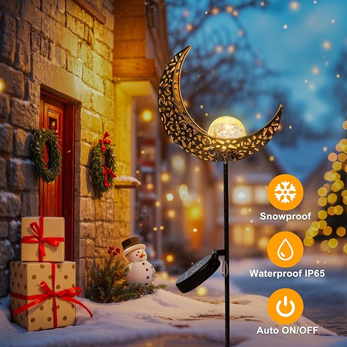 Homeimpro Moon Solar Lights Outdoor Garden Decor Gifts for Mom Women,Waterproof Stakes Yard Decorations for Lawn, Patio Accessories, Backyard Ornaments Birthday Gifts Mother Grandma (Bronze)
