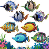 Tandefio 8 Pcs Metal Wall Decor Wall Art Hanging Decorations Outdoor Indoor Sculptures for Garden Fence Pool Home Porch(Fish)