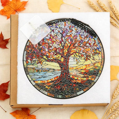 Stained Glass Window Hanging, 8 Inch Tree of Life Stained Glass Suncatchers for Indoor Windows Wall Kitchen Home Room Decor Ornaments Gifts for Women Mom Grandma Birthday Mother's Day