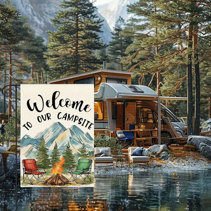 AVOIN colorlife Welcome To Our Campsite Camping Garden Flag 12x18 Inch Double Sided, RV Campfire Camper Yard Outdoor Decoration