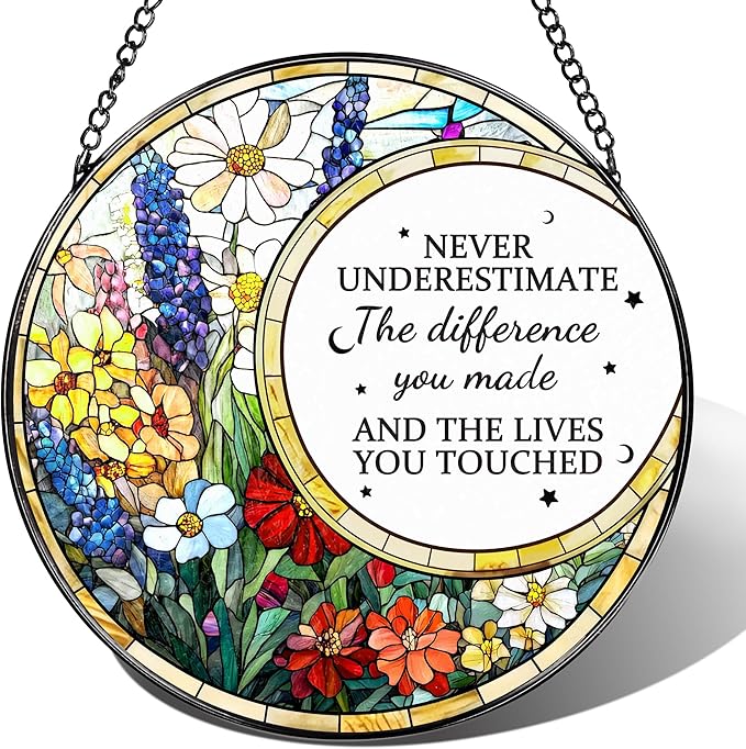 Thank You Gifts, Stained Glass Suncatcher Ornament, Window Hanging, Going Away/Goodbye, Appreciation, Retirement Gifts for Women, Men, Coworker, Boss, Friend | Retirement Party Decorations - Style E