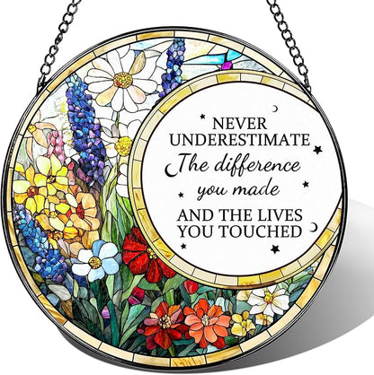 Thank You Gifts, Stained Glass Suncatcher Ornament, Window Hanging, Going Away/Goodbye, Appreciation, Retirement Gifts for Women, Men, Coworker, Boss, Friend | Retirement Party Decorations - Style E