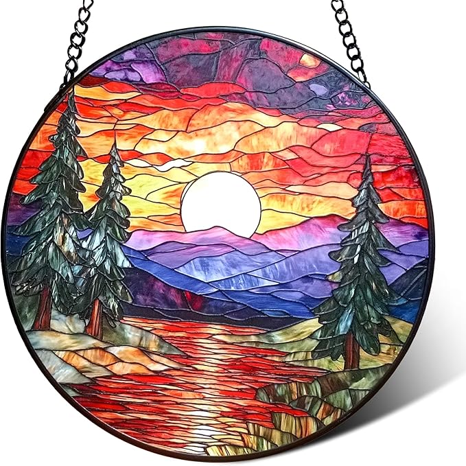 Sunset Suncatcher for Window, 7.8 Inch Stained Glass Suncatchers for Outdoors Garden Patio Decor, Rainbow Maker Prism Gifts for Women Men, Housewarming Birthday Christmas Home Decorations