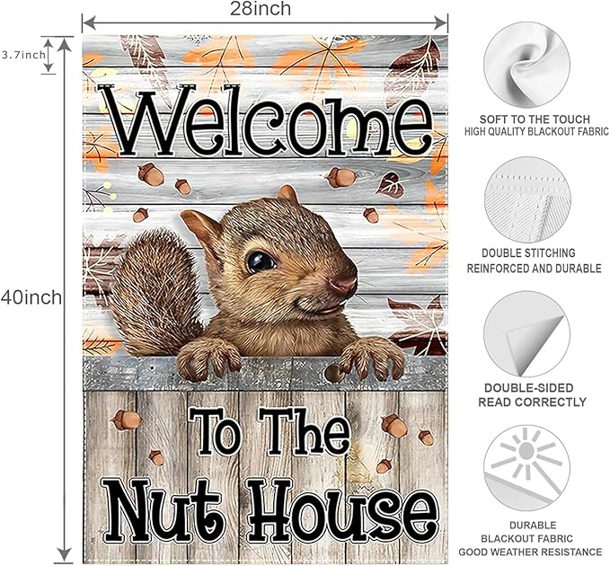 Welcome to the Nut House House Flag 28x40 Inch Double-Sided Outdoor Squirrel Decorations for Home Porch & Yard Outdoor Decoration
