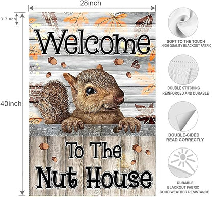 Welcome to the Nut House House Flag 28x40 Inch Double-Sided Outdoor Squirrel Decorations for Home Porch & Yard Outdoor Decoration