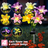 ostritec Solar Garden Lights Outdoor, 4 Pack Flower Lights for Outside, 16 Solar Lilies with Butterflies, Waterproof Garden Decor for Yard, Patio, Gifts for Women Mom (4 pcs Lilies)