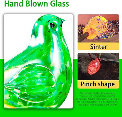 Solar Bird Garden Stake Lights - Hand Blown Glass Decorative Garden Pathway Lights Outdoor Waterproof Bird Glass Stakes (Green)