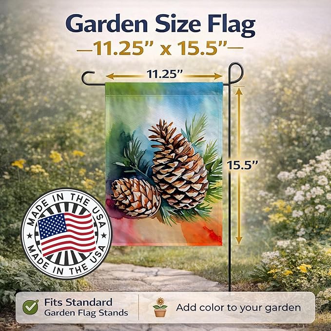 Caroline's Treasures Maine White Pine Cone and Tassels in Watercolor Garden Flag Mailbox Flag Decorative Yard Flag Banner Outside Patio Artwork Yard Flower Beds, Garden Size, Multicolor