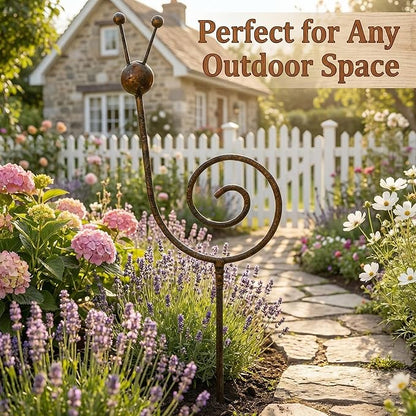 Rustic Metal Snail Garden Stakes Set of 2, 34.6" Outdoor Yard Art, Farmhouse Lawn Decor, Whimsical Iron Spiral Sculpture for Garden, Patio, Flower Bed Decoration