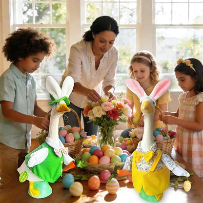Easter Male Goose Outfits Boy – Yellow & Green Porch Goose Outfit with Adjustable Bunny Ears, for 20-23 Inch Porch Goose Easter Decor