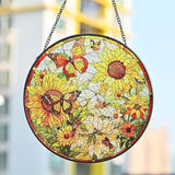 Sunflower Suncatcher Stained Glass- Sunflower Gifts for Women, Stained Glass Window Hanging, 7.87inch Handmade Stained Glass Hanging Decor for Valentine's Day Mother's Day Ornaments Festival Gift