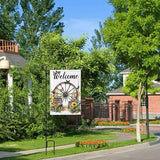 Wagon Wheel With Flowers Butterflies Garden Flags 12×18 Inch Double Sided Decorative Yard Banner Seasonal Flag for Outdoor Outside Decor