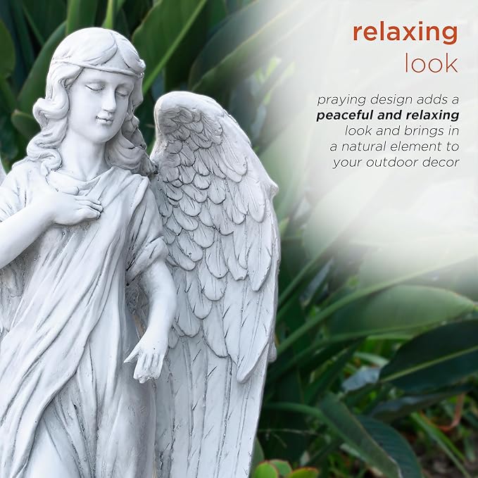 Alpine Corporation 31" Tall Indoor/Outdoor Angel Statue Yard Art Decoration, Light Gray