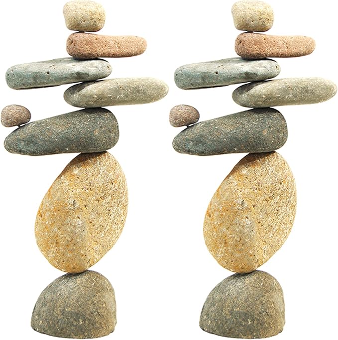 Ancient Graffiti Eight Stone Cairns, 14" H, Pack of 2 – Handcrafted River Rock Garden Sculptures, Natural Stone Stack Outdoor Statues for Yard, Garden Art & Pathway Décor
