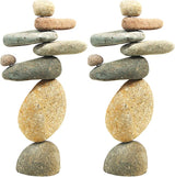 Ancient Graffiti Eight Stone Cairns, 14" H, Pack of 2 – Handcrafted River Rock Garden Sculptures, Natural Stone Stack Outdoor Statues for Yard, Garden Art & Pathway Décor
