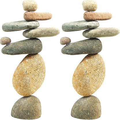 Ancient Graffiti Eight Stone Cairns, 14" H, Pack of 2 – Handcrafted River Rock Garden Sculptures, Natural Stone Stack Outdoor Statues for Yard, Garden Art & Pathway Décor