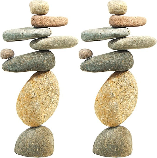 Ancient Graffiti Eight Stone Cairns, 14" H, Pack of 2 – Handcrafted River Rock Garden Sculptures, Natural Stone Stack Outdoor Statues for Yard, Garden Art & Pathway Décor