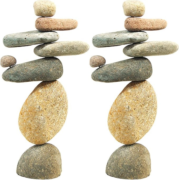 Ancient Graffiti Eight Stone Cairns, 14" H, Pack of 2 – Handcrafted River Rock Garden Sculptures, Natural Stone Stack Outdoor Statues for Yard, Garden Art & Pathway Décor