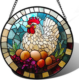 DASTOLL Stained Glass Window Hanging White Chicken Hatching Eggs Large 15" - Suncatcher Door Garden Sunroom Sun Catcher Home Decor Birthday Christmas for Mom Men Woman Nana