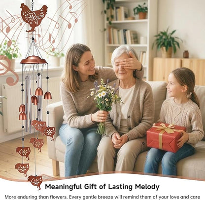 Chicken Wind Chimes Outdoor, Metal Hen and Chicks Gifts for Women Mom Grandma, Unique Garden Patio Yard Decor Windchime