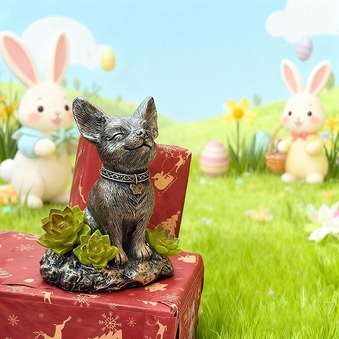 IVCOOLE Solar Dog Statue - Garden Resin Dog Figurine with Solar Lantern & Ourdoor Decorations for Patio Porch Lawn and Yard - Ideal Gift for Dog Lovers, Moms & Grandmas