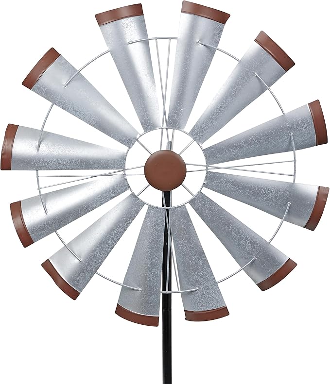 Alpine Corporation 85" Tall Outdoor Metal Wind Spinners, Large Kinetic Windmill, Outdoor Decor, Silver