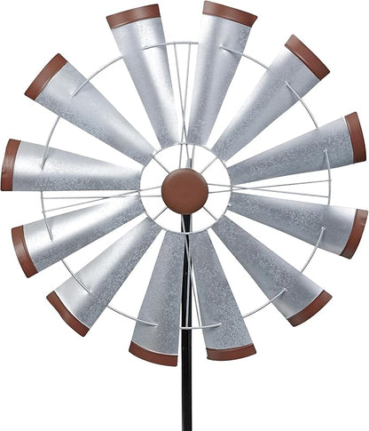 Alpine Corporation 85" Tall Outdoor Metal Wind Spinners, Large Kinetic Windmill, Outdoor Decor, Silver