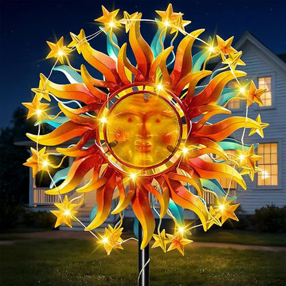 60.3" Solar Wind Spinner Outdoor Metal Sun Kinetic Sculpture – Dual-Sided Garden Spinner with Waterproof LED Vine Lights, Rust-Proof Yard Art Decor for Patio, Lawn & Pathway