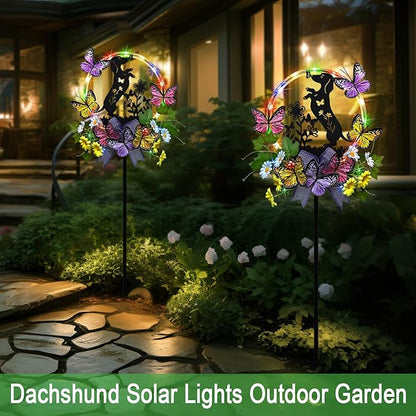 Solar Powered Garden Decor Outdoor,Colorful LED Lights Dachshund Decorations Yard Stakes for Garden,Pathway,Lawn,Patio,Dog Lover Gifts for Women