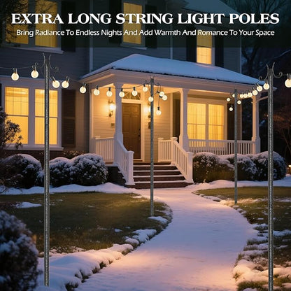 StarryEver 4 Pack String Light Poles, Metal Lights Hanging Pole with 2 Hooks and Rustproof, for Yard Patio Decor, Camping, Sun Shades Outdoor, Outside Decor