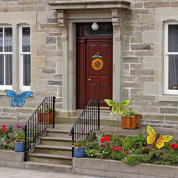 Sunflower Welcome Sign Metal Hanging Welcome Plaque for Wall Front Door - Decorative Flower Yard Signs Spring Wreath Decor for Garden Porch Patio Backyard (G)