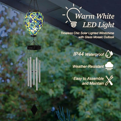 Glitzhome 26" H Garden Wind Chimes Outdoor, Solar LED Outdoor Garden Lighting with Unique Memorial Sympathy, Solar Hanging Glass Ball Wind Chimes for Patio, Garden, Outdoor Home Decor