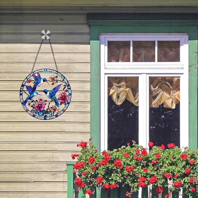 Hummingbird Suncatchers for Windows Hanging Garden Suncatcher Acrylic Window Hanging Panels Decor Gifts for Mom Friend Grandma Wife Housewarming Birthday Home 5.9 * 5.9inc/15 * 15cm (C)