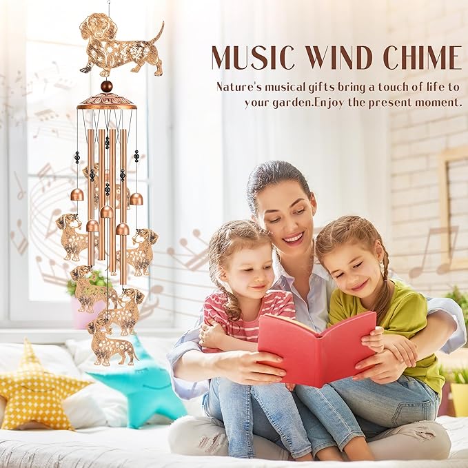 Dachshund Gifts Wind Chimes - Dog Decor Metal Windchimes Outdoors Decoration for Garden Patio Balcony Porch Christmas New Year Birthday Gift for Animal Lover Women Mother Father Grandma Wife