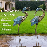 Natelf Garden Crane Statues Outdoor, Standing Blue Heron Decoy Sculptures, Metal Bird Yard Art for Lawn Patio Backyard Decoration(Set of 2)
