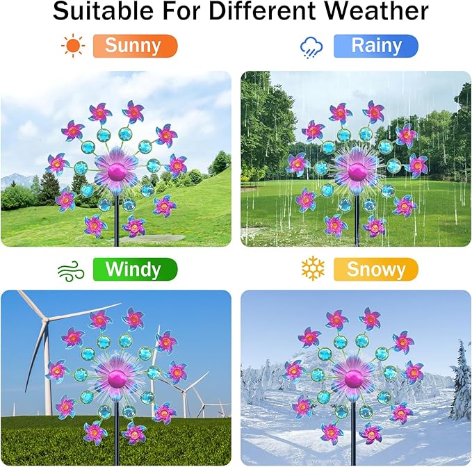 40" Solar Flower Gem Wind Spinners Garden Stake, Solar Wind Sculpture Yard Art Decorations for Lawn,Patio&Yard & Garden Decor, Metal Whirligigs Wind Spinners Outdoor