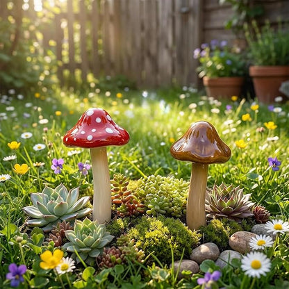 10 Pack Ceramic Garden Mushrooms, Garden Decor,Lawn Ornament Decor Mushrooms for Fairy Garden, Patio, Indoor Plant Pots, 4.7" Tall Pottery Mushroom Statues